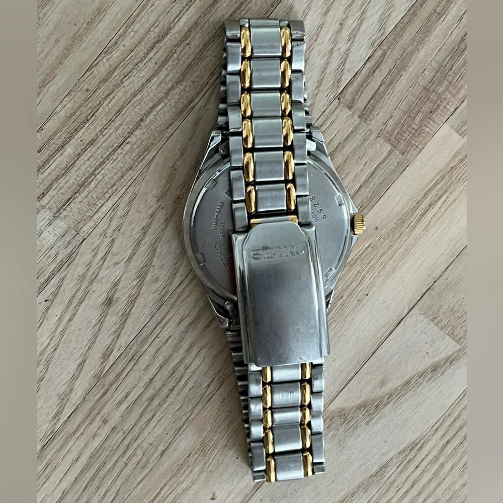 Seiko Men’s Vintage Watch Gray Dial Two-Tone Stainless Bracelet Day Date Windows